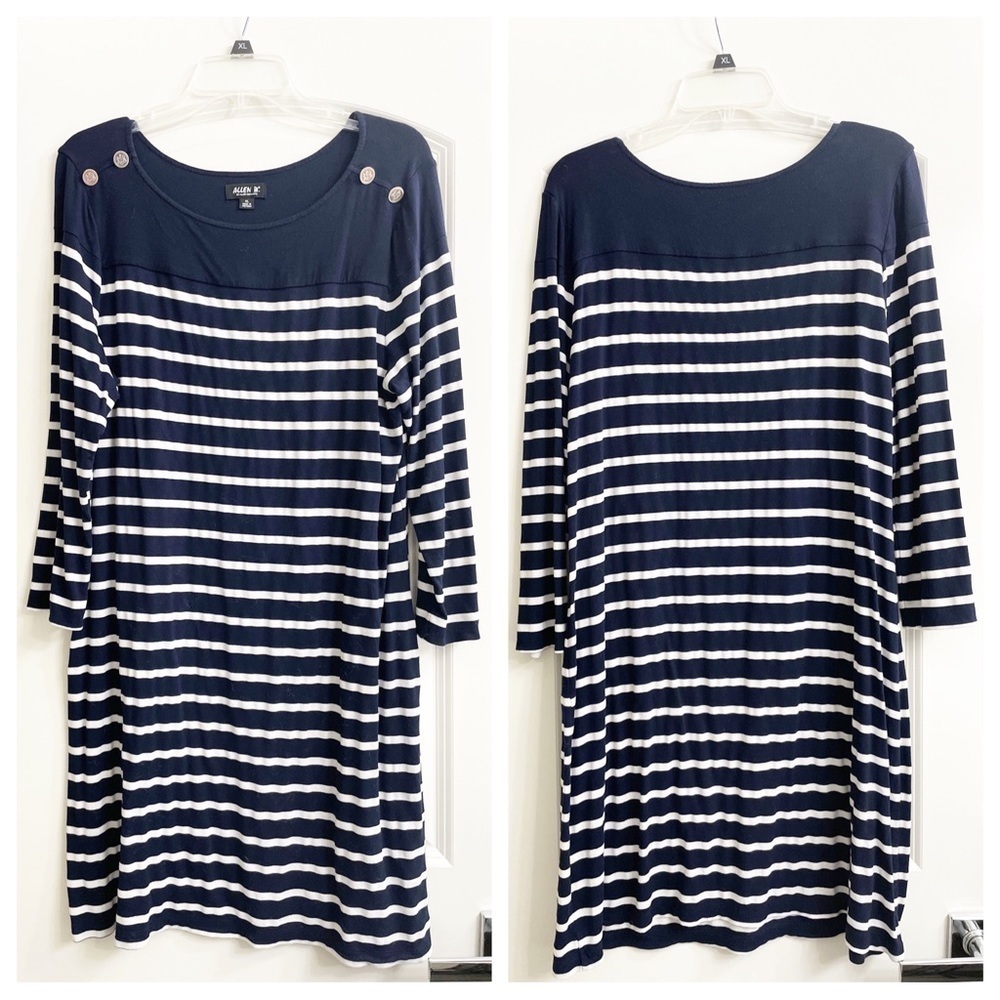Allen B. by Allen Schwartz navy blue/white striped 3/4 sleeve dress